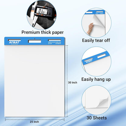 Blocs de papier adhésifs AFMAT, 63,5 x 76,2 cm, pour tableau de conférence, pour enseignants, super adhésifs et résistants aux bavures, pour bureau, salle de classe, tableau blanc, mur, fenêtres, 30 feuilles/bloc, 5 blocs