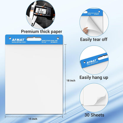 AFMAT Sticky Mini Easel Pads, 15 in x 18 in Flip Chart Paper for Teachers, Super Sticky & Bleed-Resistant, Self-Stick Easel Paper for Office/Classroom/Whiteboard/Wall/Windows, 30 Sheets/Pad, 8 Pads,Model:AFEP18BL