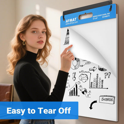 AFMAT Sticky Mini Easel Pads, 15 in x 18 in Flip Chart Paper for Teachers, Super Sticky & Bleed-Resistant, Self-Stick Easel Paper for Office/Classroom/Whiteboard/Wall/Windows, 30 Sheets/Pad, 8 Pads,Model:AFEP18BL