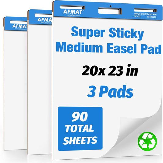 AFMAT Sticky Easel Pads, 20 in x 23 in Flip Chart Paper for Teachers, Ink Bleed-Through Resistant Easel Paper for Office/Classroom/Whiteboard/Wall/Windows, 30 Sheets/Pad, 3 Pads AFEP23BL