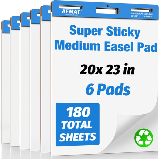AFMAT Sticky Easel Pads, 20 in x 23 in Flip Chart Paper for Teachers, Ink Bleed-Through Resistant Easel Paper for Office/Classroom/Whiteboard/Wall/Windows, 30 Sheets/Pad, 6 Pads AFEP26BL