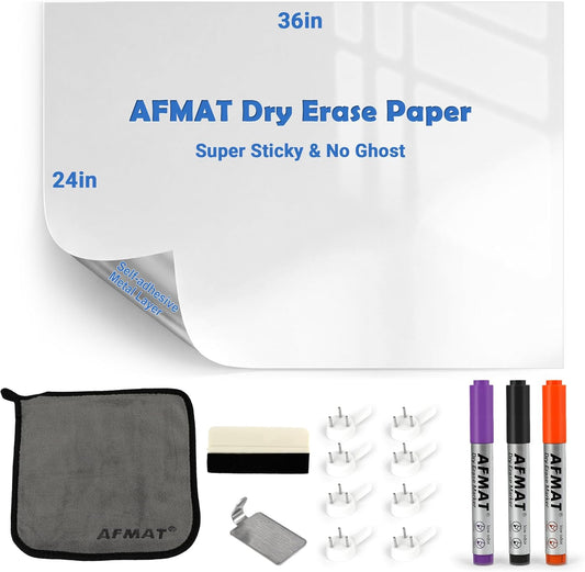 AFMAT White Board Dry Erase Paper, 36" x 24" Whiteboard Wallpaper, with 3 Markers, Stain-Proof & Super Sticky, No Ghost After 60 Days, Peel and Stick Dry Erase Board Paper Roll for Wall/Home/Office