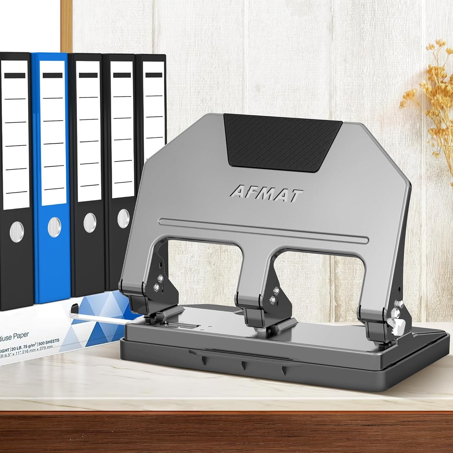 AFMAT 3 Hole Punch Heavy Duty, 40-Sheet 3 Hole Puncher for Binder, Metal Three Hole Punch w/ 10000+ Punching Times