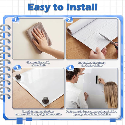 AFMAT White Board Sticker for Wall, 1.44x11ft Peel and Stick Whiteboard Wallpaper, Stain-Proof & Super Sticky Dry Erase Wall Decal, Dry Erase Contact Paper Roll for Table/Door, 4 Markers WS11E