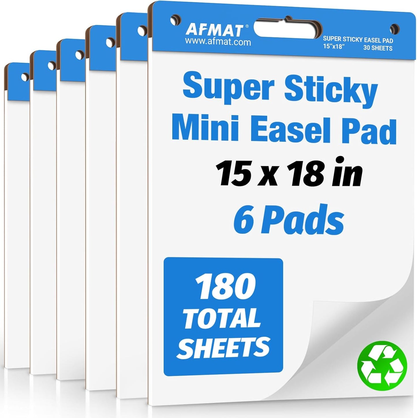 AFMAT Sticky Easel Pads, 15 in x 18 in Flip Chart Paper for Teachers, Ink Bleed-Through Resistant Easel Paper for Office/Classroom/Whiteboard/Wall/Windows, 30 Sheets/Pad, 3 Pads AFEP13BL
