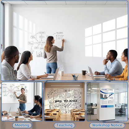 AFMAT White Board Dry Erase Paper, 72" x 48" Large Whiteboard Wallpaper, with 8 Markers, Stain-Proof & Super Sticky, No Ghost, 6' x 4' Peel and Stick Dry Erase Board Paper Roll for Wall/Home/Office