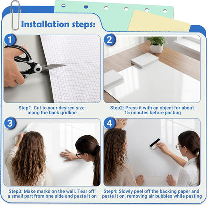 AFMAT White Board Dry Erase Paper, 72" x 48" Large Whiteboard Wallpaper, with 8 Markers, Stain-Proof & Super Sticky, No Ghost, 6' x 4' Peel and Stick Dry Erase Board Paper Roll for Wall/Home/Office