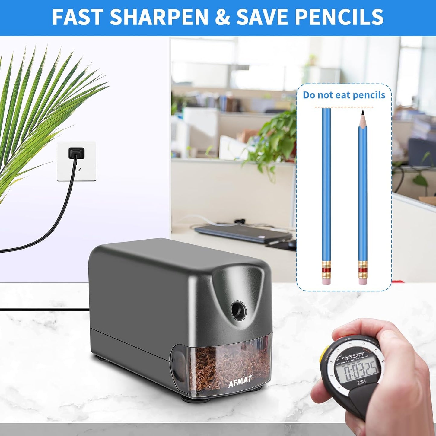 AFMAT Heavy Duty Electric Pencil Sharpener, Auto Stop Classroom Pencil Sharpeners for 6-11mm No.2/Colored Pencils