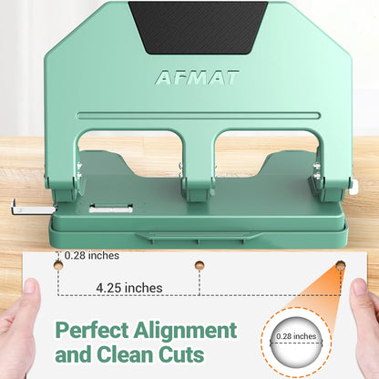 AFMAT 3 Hole Punch Heavy Duty, 40-Sheet 3 Hole Puncher for Binder, Metal Three Hole Punch w/ 10000+ Punching Times