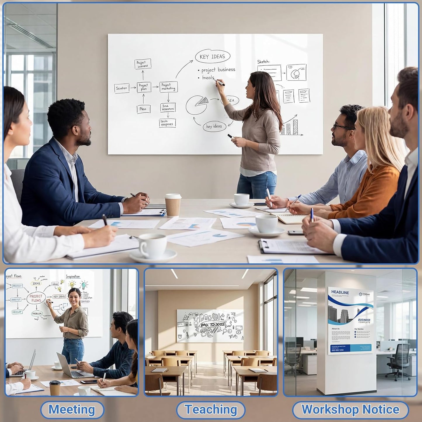 AFMAT White Board Dry Erase Paper, 36" x 17.3" Whiteboard Wallpaper, with 2 Markers, Stain-Proof & Super Sticky, No Ghost After 60 Days, Peel and Stick Dry Erase Board Paper Roll for Wall/Home/Office