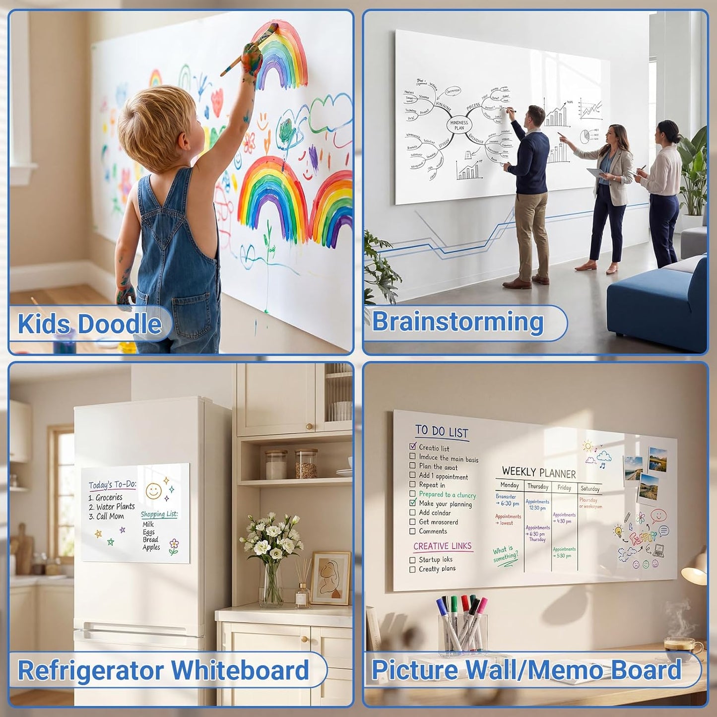 AFMAT White Board Dry Erase Paper, 36" x 17.3" Whiteboard Wallpaper, with 2 Markers, Stain-Proof & Super Sticky, No Ghost After 60 Days, Peel and Stick Dry Erase Board Paper Roll for Wall/Home/Office
