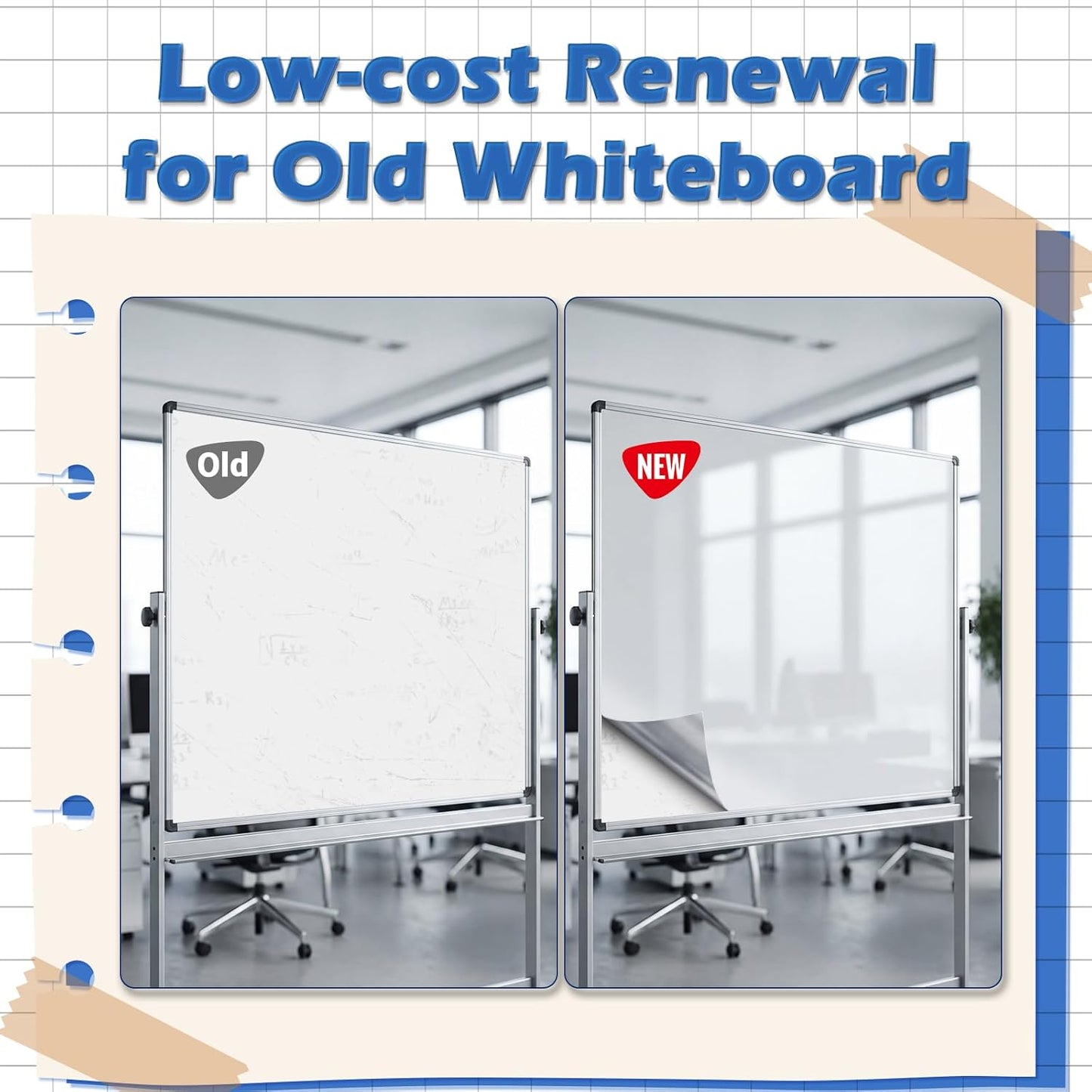 AFMAT Whiteboard for Wall, 8 x 4 ft White Board Sticker, 96 x 48 inches Dry Erase Wallpaper, Peel and Stick Whiteboard Contact Paper Roll for Wall/Table/Doors/Glass/Fridge, 6 Dry Erase Markers, WS48D