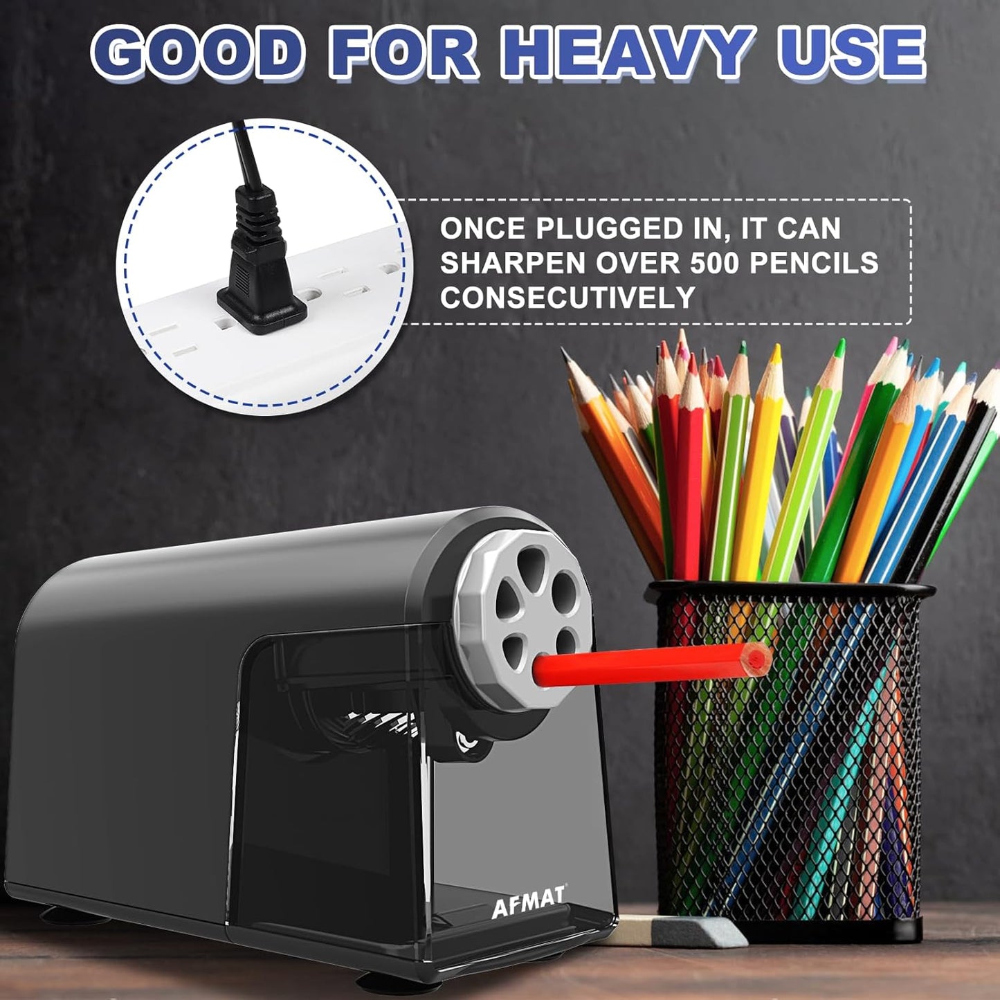 AFMAT Heavy Duty Electric Pencil Sharpener for Classroom, 6 Holes, Electric Pencil Sharpeners for Home