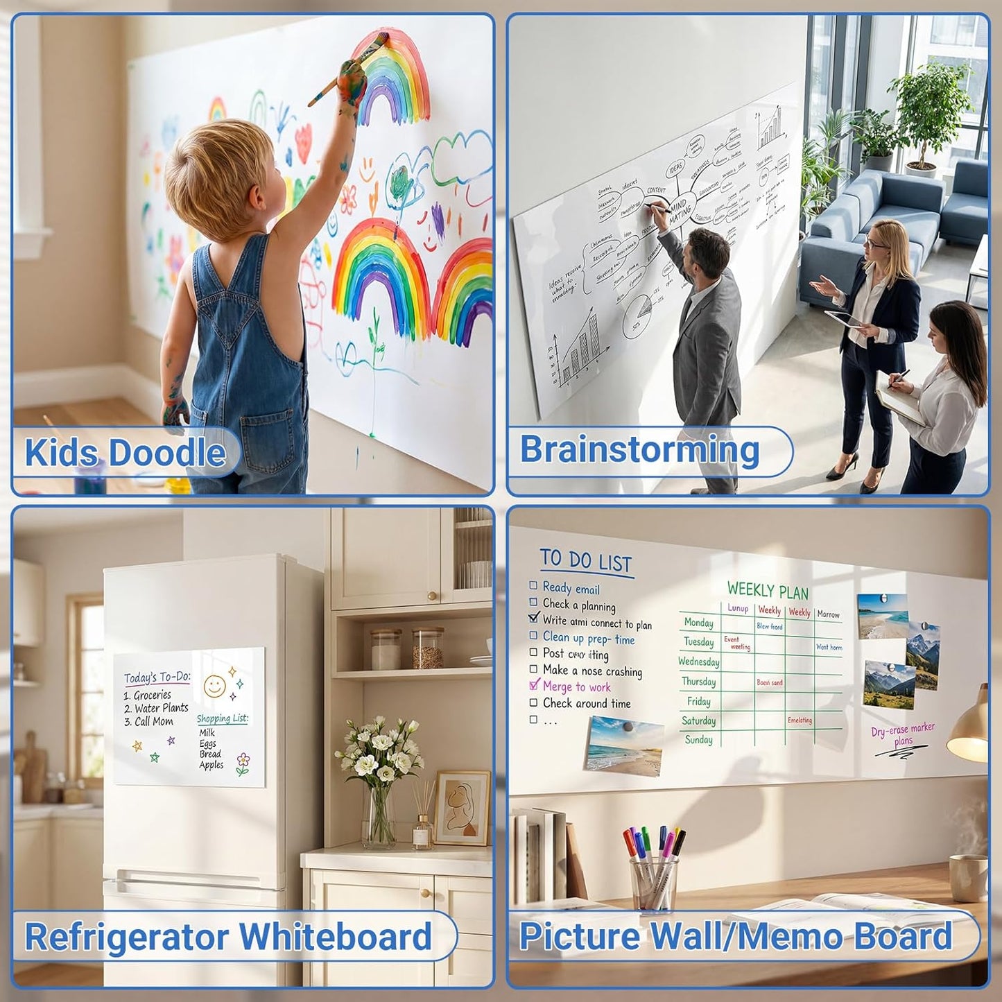 AFMAT White Board Dry Erase Paper, 78" x 17.3" Whiteboard Wallpaper, with 2 Markers, Stain-Proof & Super Sticky, No Ghost After 60 Days, Peel and Stick Dry Erase Board Paper Roll for Wall/Home/Office