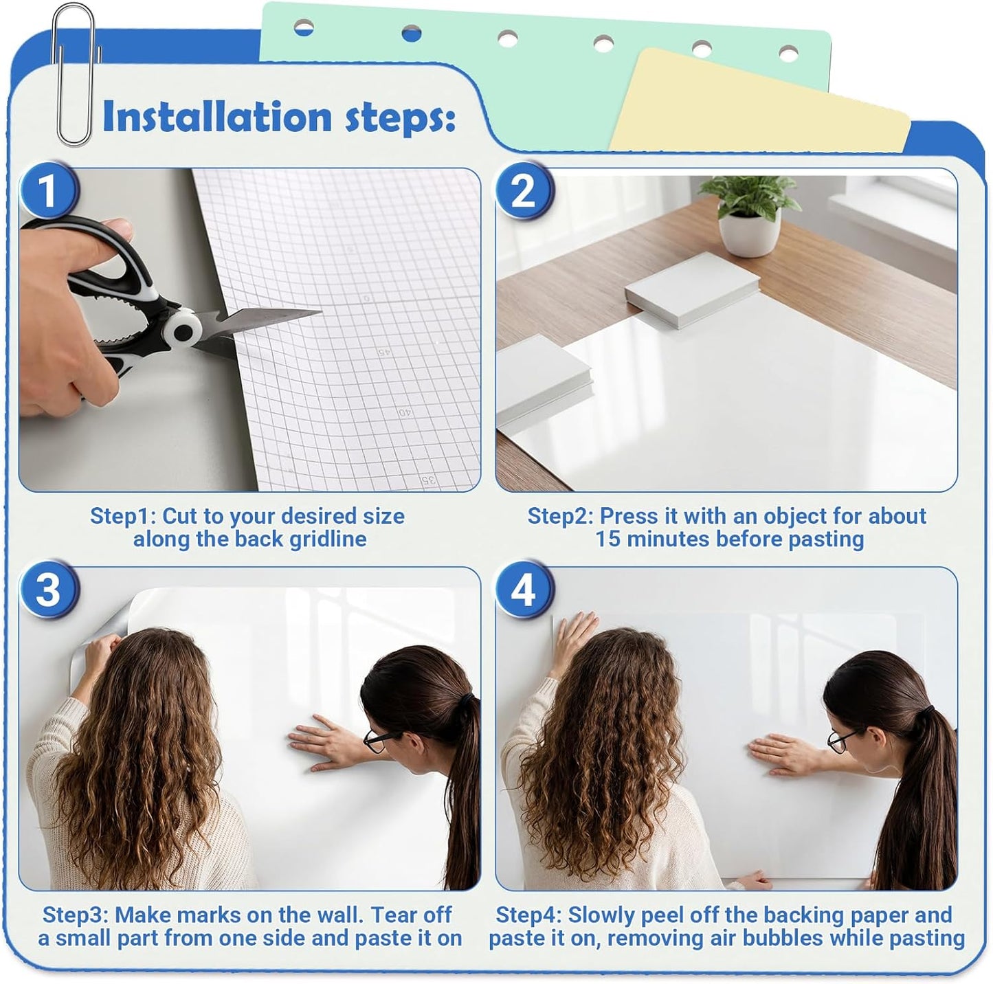 AFMAT White Board Dry Erase Paper, 78" x 17.3" Whiteboard Wallpaper, with 2 Markers, Stain-Proof & Super Sticky, No Ghost After 60 Days, Peel and Stick Dry Erase Board Paper Roll for Wall/Home/Office