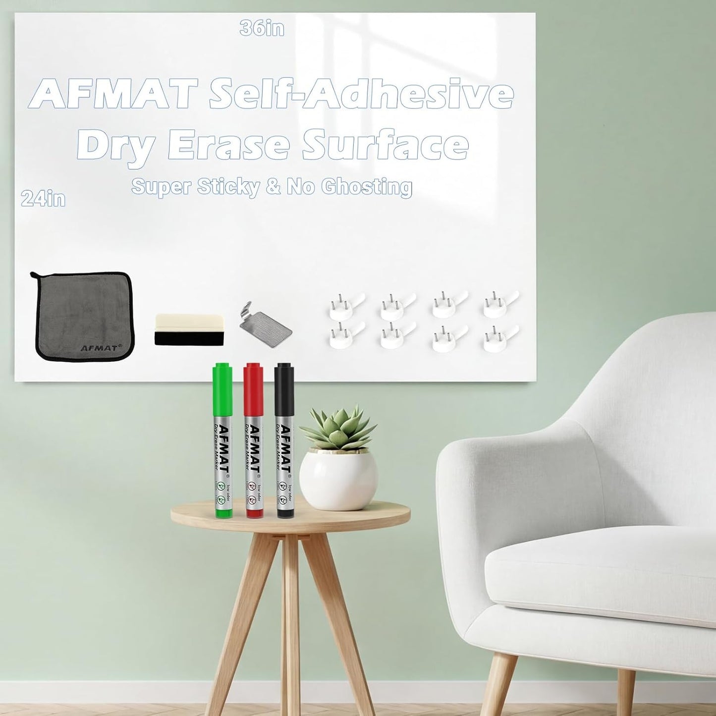 AFMAT White Board Dry Erase Paper, 36" x 24" Whiteboard Wallpaper, with 3 Markers, Stain-Proof & Super Sticky, No Ghost After 60 Days, Peel and Stick Dry Erase Board Paper Roll for Wall/Home/Office, WS12D