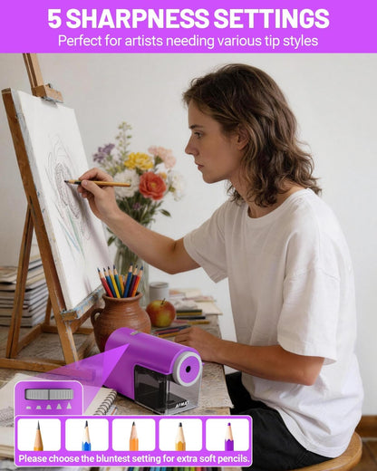 Newly Upgraded Fully Automatic Electric Pencil Sharpener,3X Longer Cutter Life, PSC5PR
