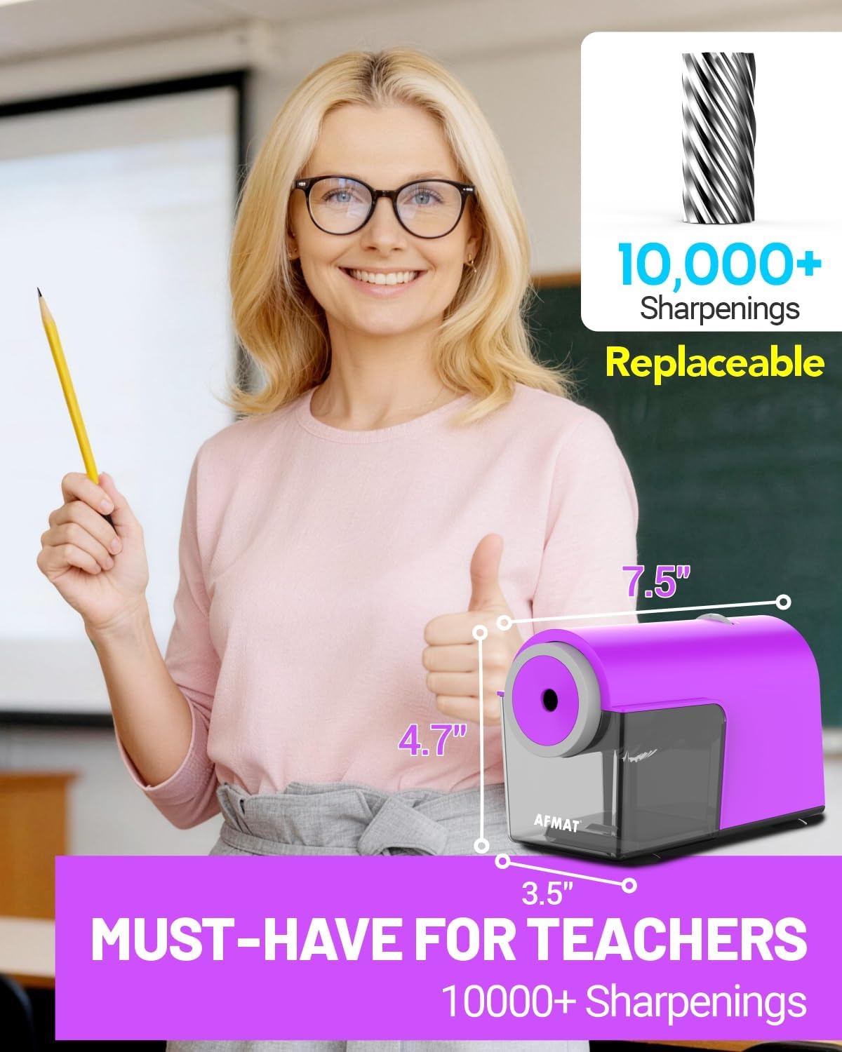 Newly Upgraded Fully Automatic Electric Pencil Sharpener,3X Longer Cutter Life, PSC5PR