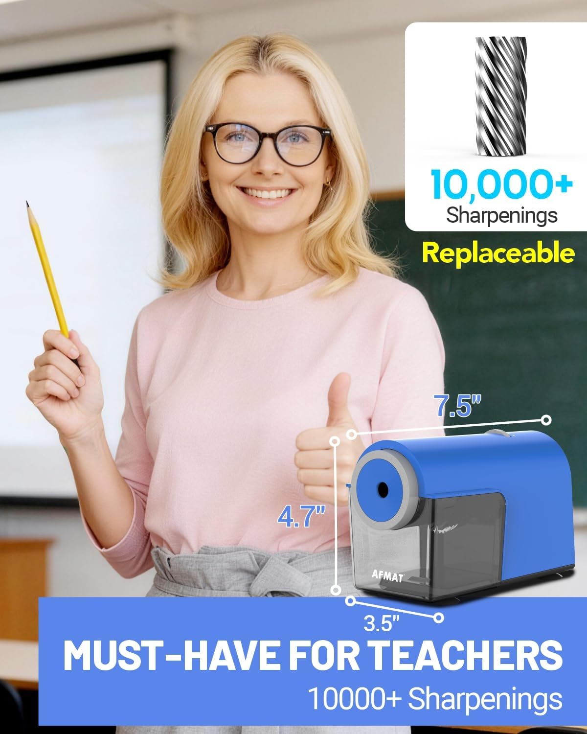 Newly Upgraded Fully Automatic Electric Pencil Sharpener,3X Longer Cutter Life, PSC5PR