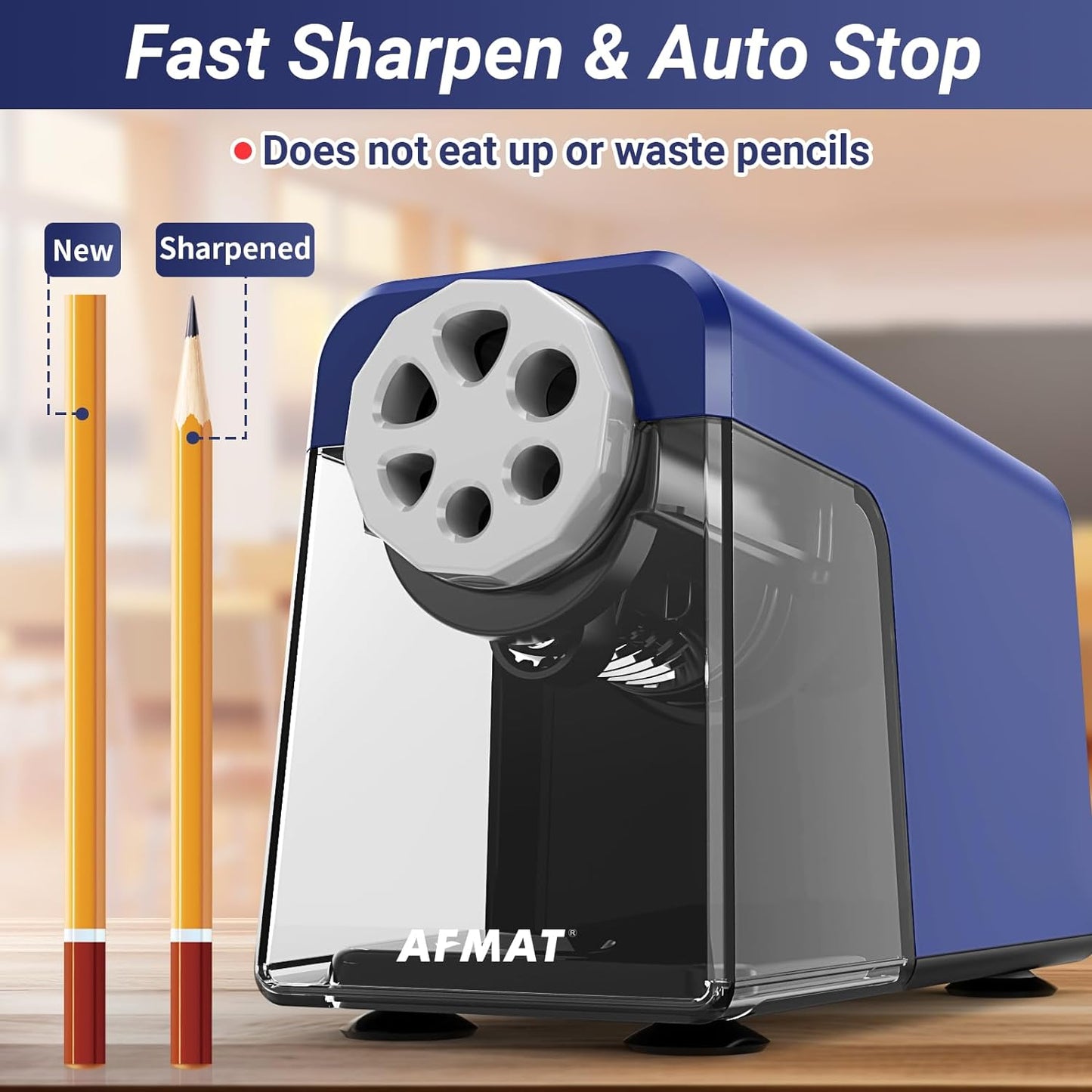 AFMAT Electric Pencil Sharpener Heavy Duty, 6 Holes, Auto Stop Pencil Sharpeners for School