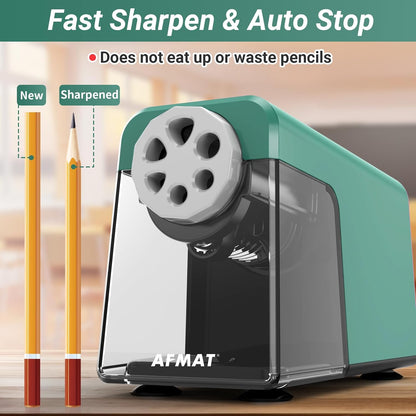 AFMAT Electric Pencil Sharpener Heavy Duty, 6 Holes, Auto Stop Pencil Sharpeners for School