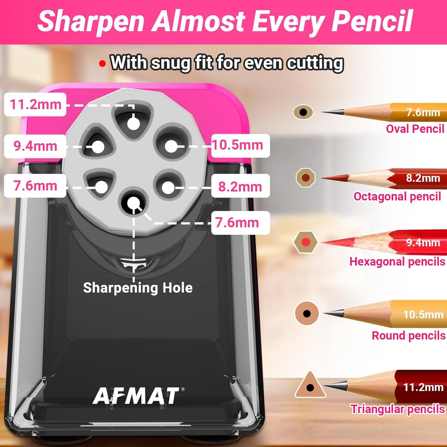 AFMAT Electric Pencil Sharpener Heavy Duty, 6 Holes, Auto Stop Pencil Sharpeners for School