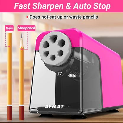 AFMAT Electric Pencil Sharpener Heavy Duty, 6 Holes, Auto Stop Pencil Sharpeners for School