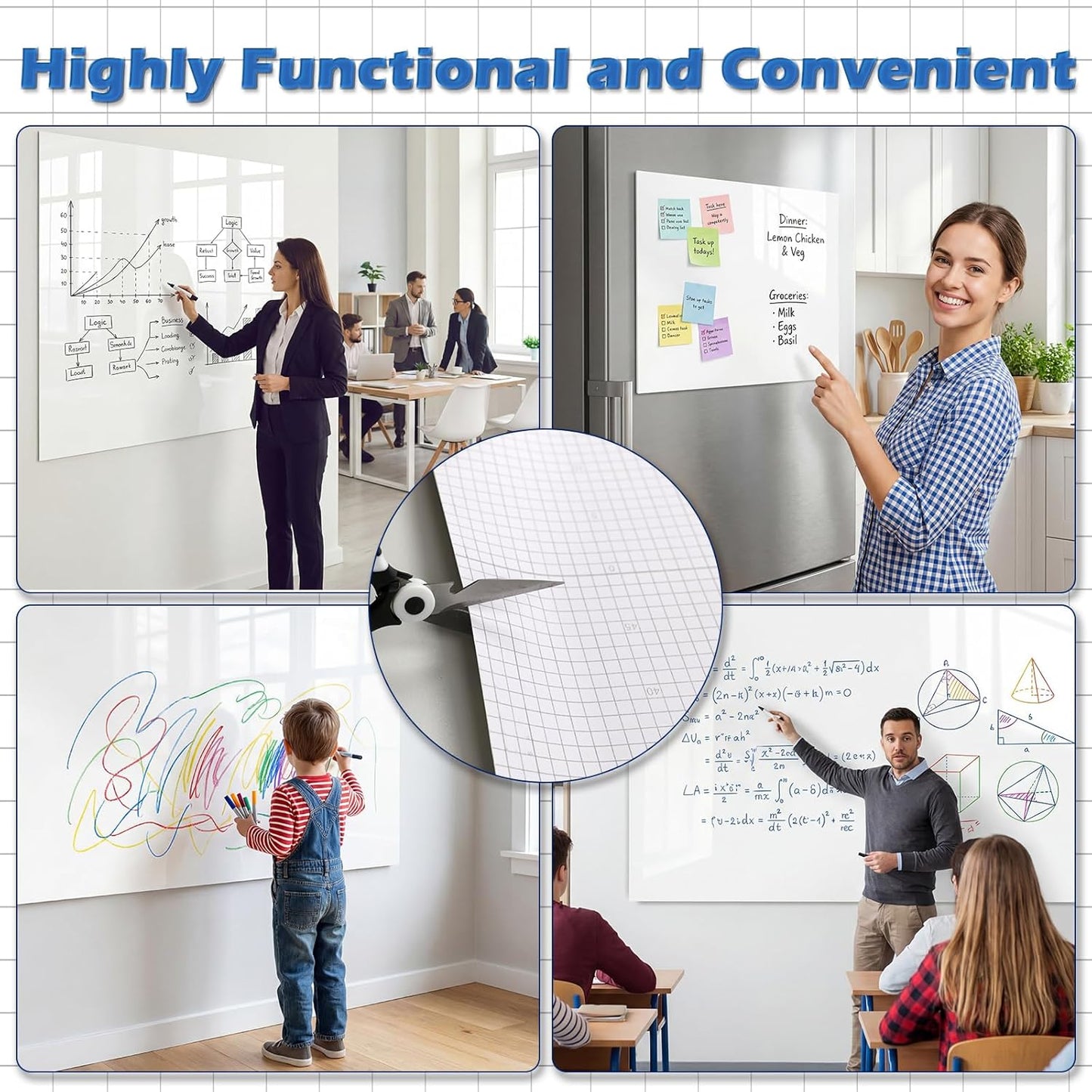 AFMAT Whiteboard Sticker, 36" x 24" Dry Erase Wallpaper, Stain-Proof & Super Sticky, No Ghost After 60 Days, Peel and Stick White Board Adhesive Paper Roll for Home/Office/Classroom, 3 Markers, WS12E
