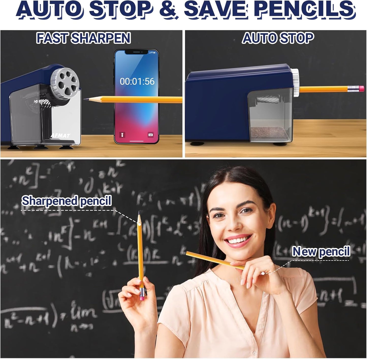 AFMAT Electric Pencil Sharpener Heavy Duty, 6-Hole Classroom Pencil Sharpener for 6-11mm Pencils