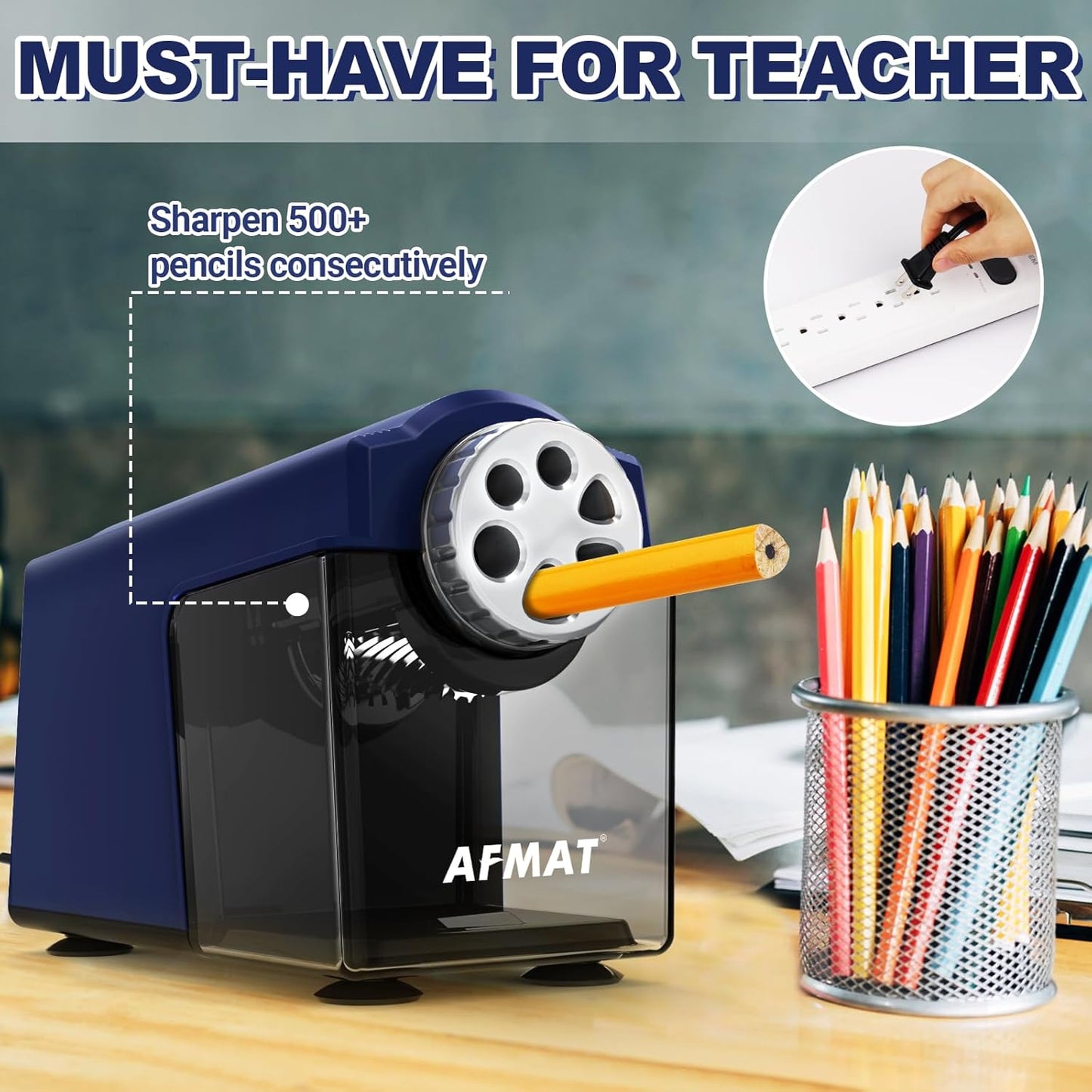 AFMAT Electric Pencil Sharpener Heavy Duty, 6-Hole Classroom Pencil Sharpener for 6-11mm Pencils