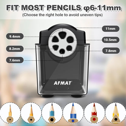 AFMAT Electric Pencil Sharpener Heavy Duty, 6-Hole Classroom Pencil Sharpener for 6-11mm Pencils