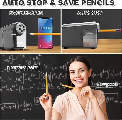 AFMAT Electric Pencil Sharpener Heavy Duty, 6-Hole Classroom Pencil Sharpener for 6-11mm Pencils