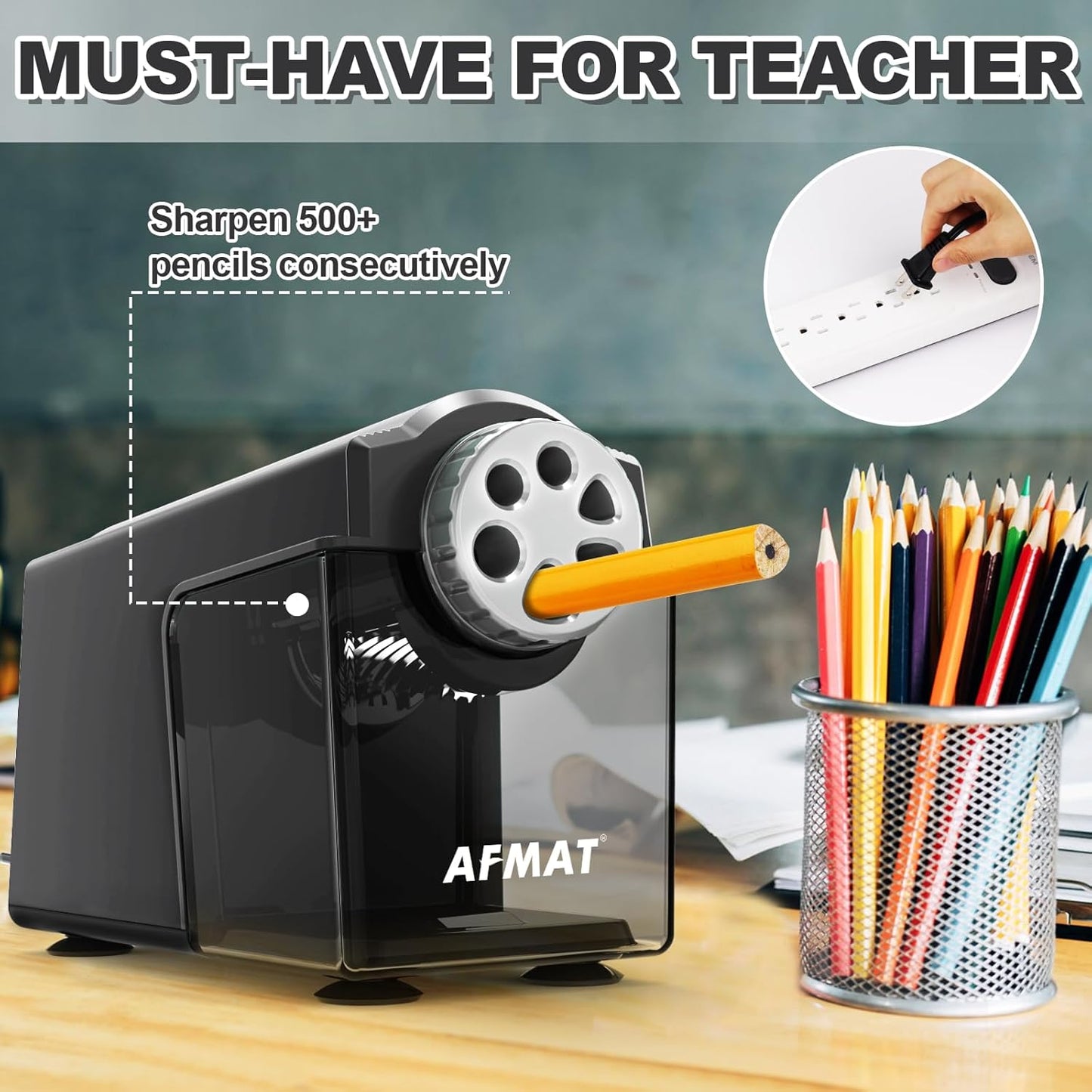 AFMAT Electric Pencil Sharpener Heavy Duty, 6-Hole Classroom Pencil Sharpener for 6-11mm Pencils