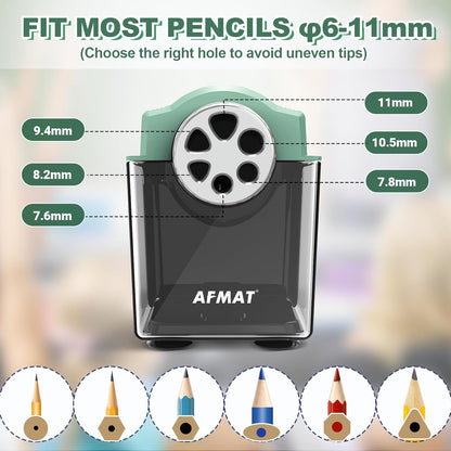AFMAT Electric Pencil Sharpener Heavy Duty, 6-Hole Classroom Pencil Sharpener for 6-11mm Pencils