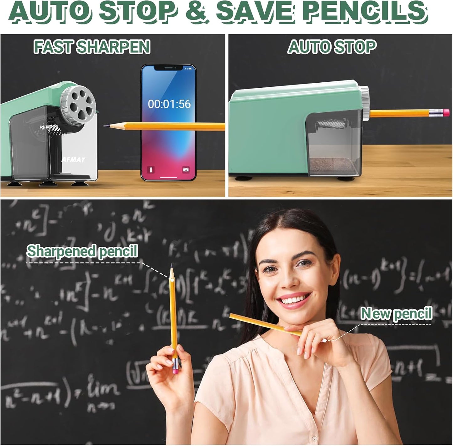 AFMAT Electric Pencil Sharpener Heavy Duty, 6-Hole Classroom Pencil Sharpener for 6-11mm Pencils