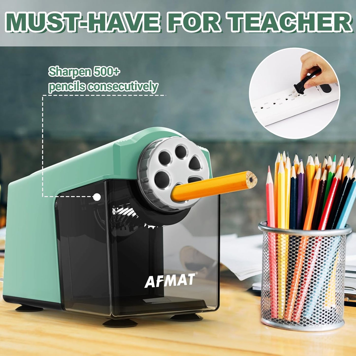 AFMAT Electric Pencil Sharpener Heavy Duty, 6-Hole Classroom Pencil Sharpener for 6-11mm Pencils