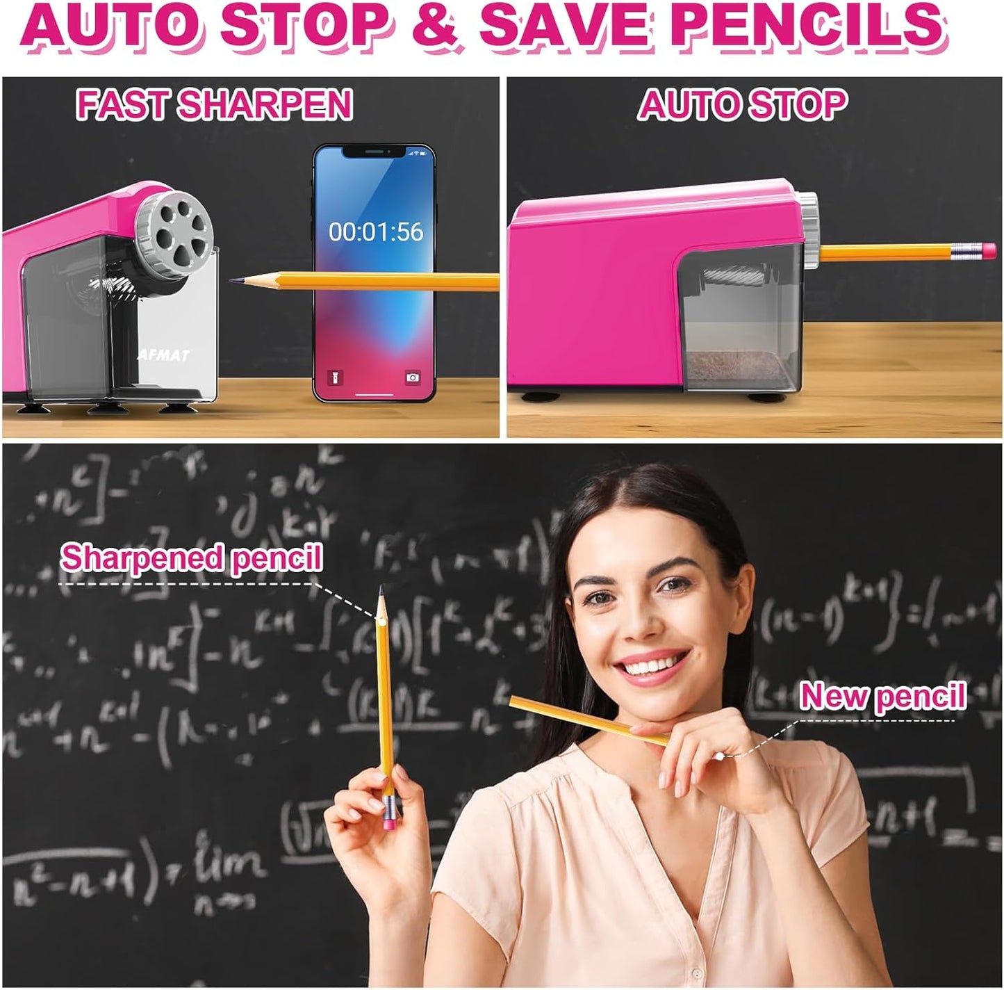 AFMAT Electric Pencil Sharpener Heavy Duty, 6-Hole Classroom Pencil Sharpener for 6-11mm Pencils