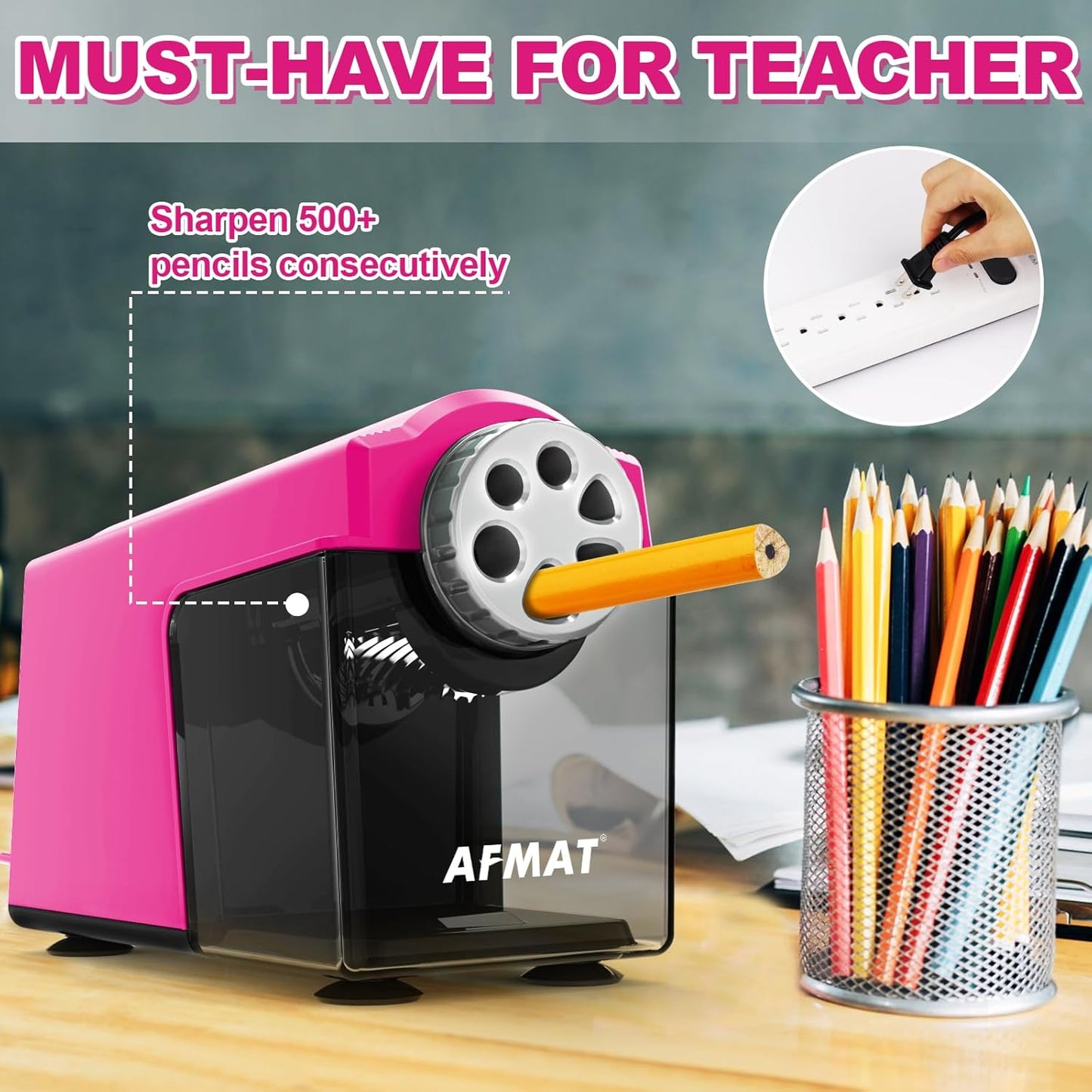 AFMAT Electric Pencil Sharpener Heavy Duty, 6-Hole Classroom Pencil Sharpener for 6-11mm Pencils