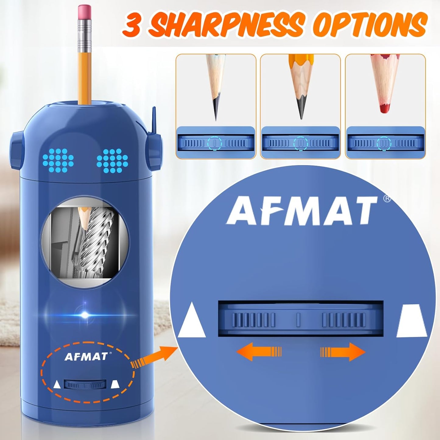Fully Automatic Electric Colored Pencil Sharpener，AFMAT Electric Pencil Sharpener for Colored Pencils 7-11.5mm