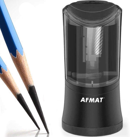 AFMAT Rechargeable Long Point Pencil Sharpener, 2 Holes, Fast Sharpen & Auto Stop, 8-17mm