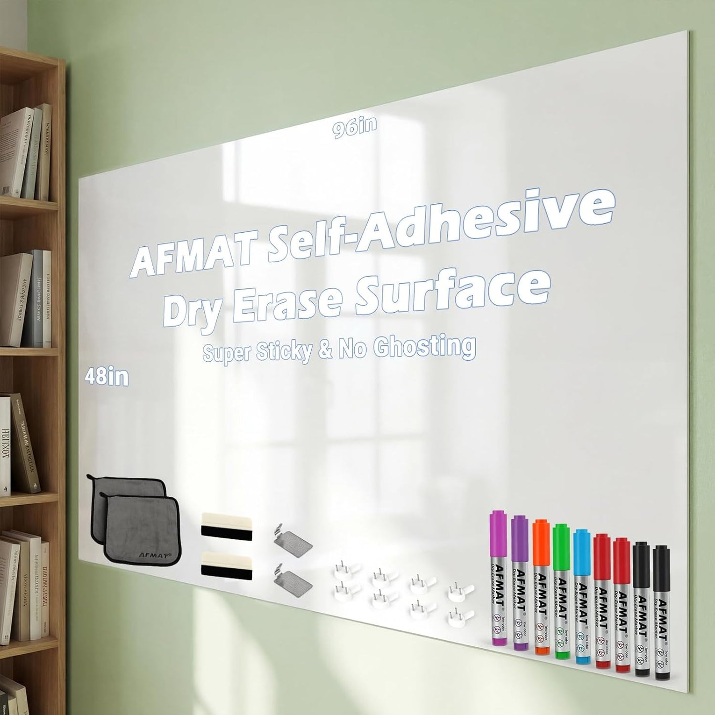 Dry Erase Whiteboard Paper, Large White Board Stickers for Wall, 6x4ft Dry Erase Paper Roll with Adhesive Backing, Perfect Replacement for White Board, No Ghost After 60 Days, 9 Much Better Markers, WS48E