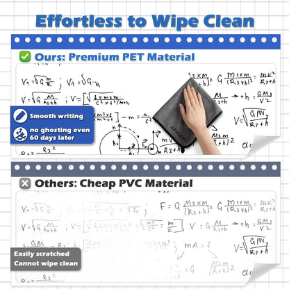 Dry Erase Whiteboard Paper, Large White Board Stickers for Wall, 6x4ft Dry Erase Paper Roll with Adhesive Backing, Perfect Replacement for White Board, No Ghost After 60 Days, 9 Much Better Markers, WS48E