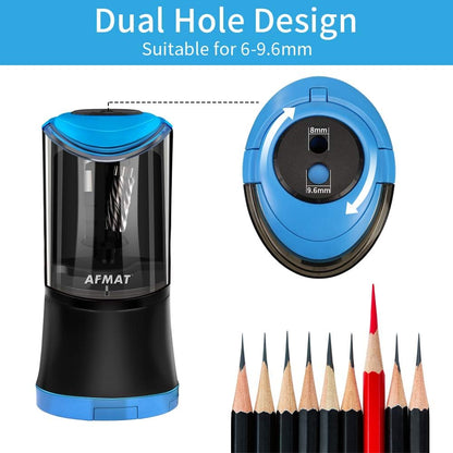 AFMAT Rechargeable Long Point Pencil Sharpener, 2 Holes, Fast Sharpen & Auto Stop, 8-17mm