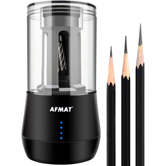 AFMAT Rechargeable Long Point Pencil Sharpener for Artist, 3 Point Options, Auto Stop, 8-25mm