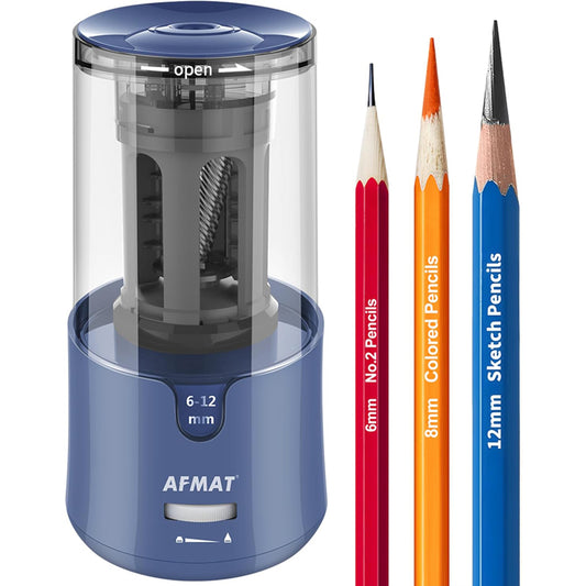 AFMAT Electric Long Point Pencil Sharpener for Artist, Auto Stop & Fast Sharpening, 8-17mm,Blue