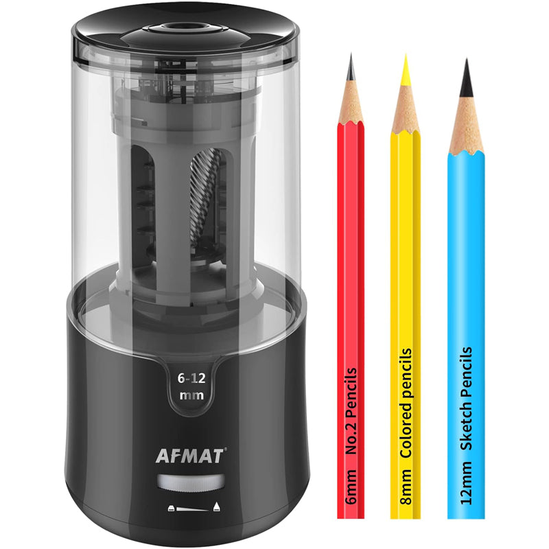 AFMAT Electric Pencil Sharpener - Auto Stop, Super Sharp & Fast, Plug in Pencil Sharpener for 6-12mm No.2/Colored Pencils