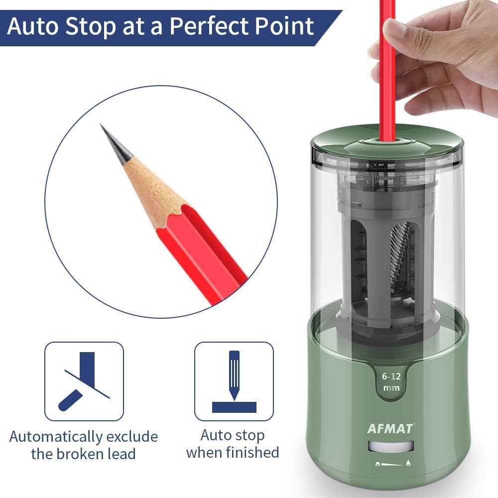 AFMAT Electric Pencil Sharpener - Auto Stop, Super Sharp & Fast, Plug in Pencil Sharpener for 6-12mm No.2/Colored Pencils