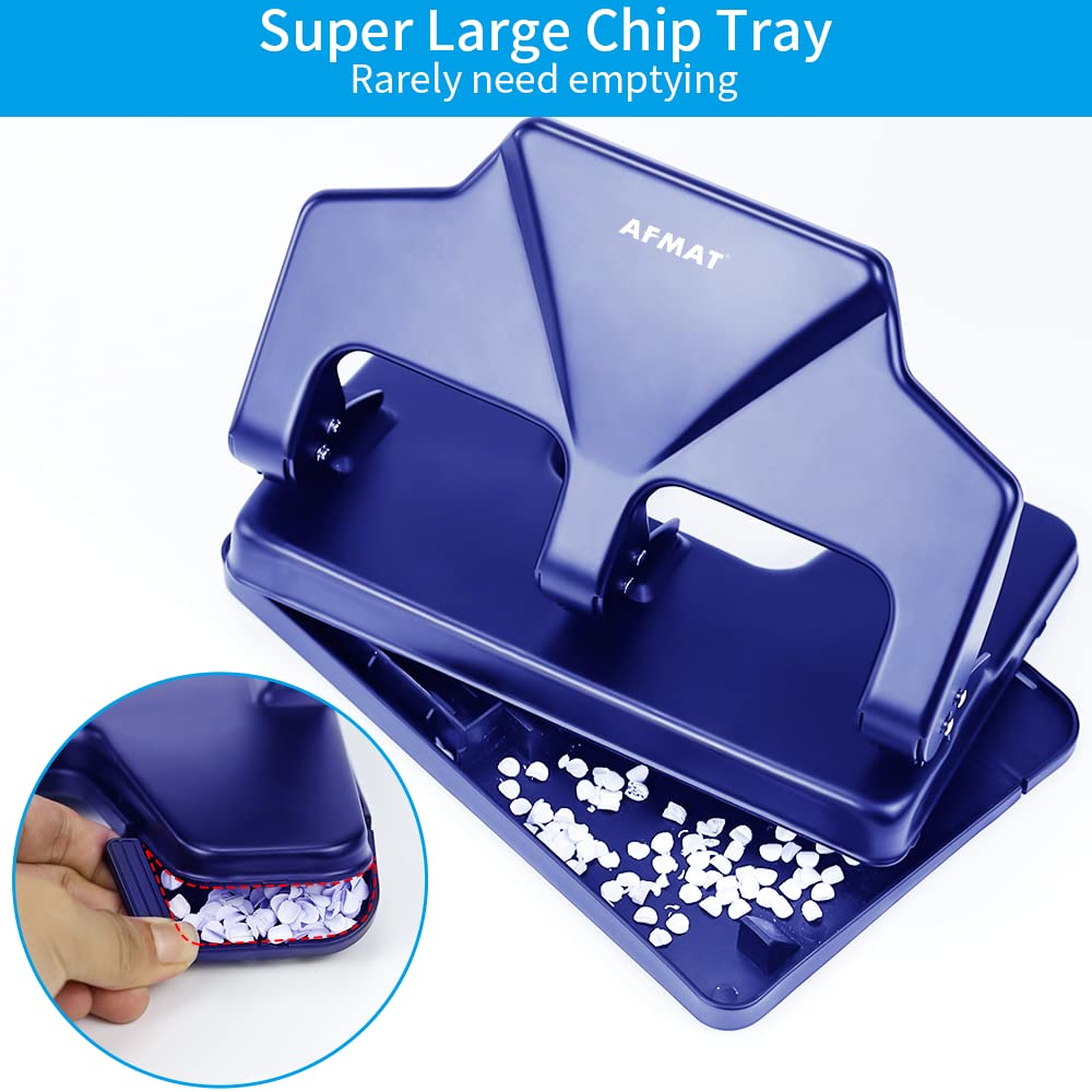 AFMAT 3 Hole Punch Heavy Duty, 40-Sheet Three Hole Punch, 50% Reduced Effort Metal Paper Puncher w/Large Chip Tray HP15