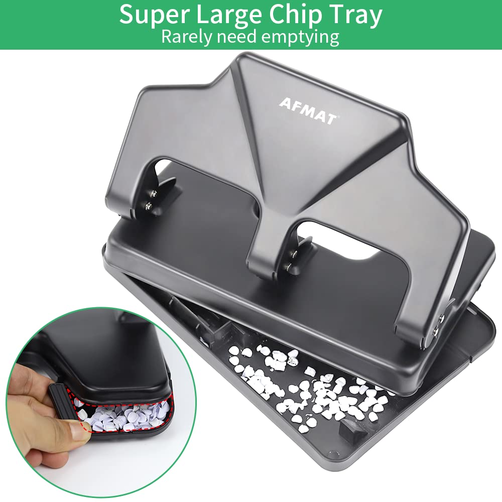 AFMAT 3 Hole Punch Heavy Duty, 40-Sheet Three Hole Punch, 50% Reduced Effort Metal Paper Puncher w/Large Chip Tray HP15