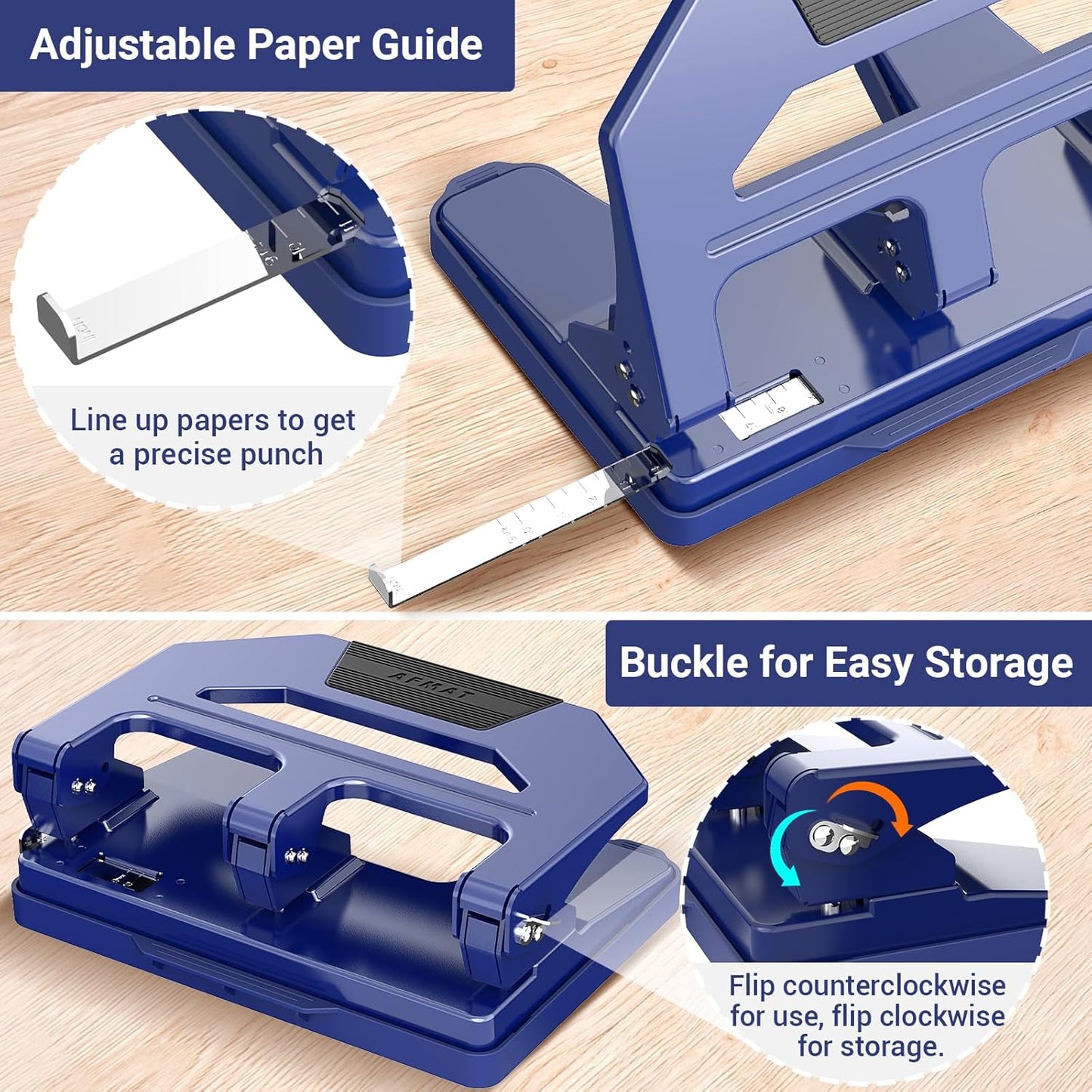 AFMAT 3 Hole Puncher Heavy Duty, 40-Sheet Heavy Duty Three Hole Punch, 50% Reduced Effort Paper Punch, 10000+ Punching Times HPX2BK